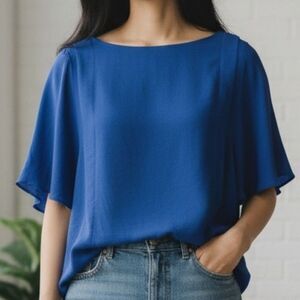 Monk & Lou Blue Flutter Sleeve Blouse